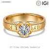IGI Certified Lab-Grown Round Cut Diamond - Solitaire Classic Engagement Ring 14K Yellow Gold Plated (Includes IGI Certification from International Gemological Institute)