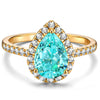 Pear Brilliant Cut Electric Lagoon Hue Lab-Certified Paraiba Tourmaline - Halo Classic Engagement Ring 14K Yellow Gold Plated (Includes GRC Certification from Gemstone Research Center)
