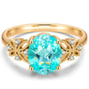 Oval Brilliant Cut Electric Lagoon Hue Lab-Certified Paraiba Tourmaline - Pave Classic Engagement Ring 14K Yellow Gold Plated (Includes GRC Certification from Gemstone Research Center)