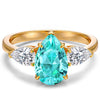 Pear Brilliant Cut Electric Lagoon Hue Lab-Certified Paraiba Tourmaline - Three Stone Classic Engagement Ring 14K Yellow Gold Plated (Includes GRC Certification from Gemstone Research Center)