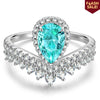 Pear Brilliant Cut Electric Lagoon Hue Lab-Certified Paraiba Tourmaline - Halo Classic Engagement Ring White Gold Plated (Includes GRC Certification from Gemstone Research Center)