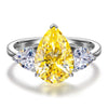 Pear Modified Brilliant Cut Fancy Vivid Yellow Ice-Frosted Sparkle Lab Zircon - Three Stone Classic Engagement Ring White Gold Plated