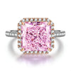 Radiant Modified Brilliant Cut Fancy Vivid Pink Ice-Frosted Sparkle Lab Zircon - Halo Classic Engagement Ring White Gold Plated
