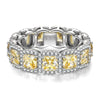 Radiant Modified Brilliant Cut Fancy Vivid Yellow Ice-Frosted Sparkle Lab Zircon - Eternity Ring White Gold Plated