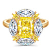 Cushion Modified Brilliant Cut Fancy Vivid Yellow Ice-Frosted Sparkle Lab Zircon - Halo Classic Engagement Ring 14K Yellow Gold Plated