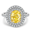 8*10mm Oval Modified Brilliant Cut Fancy Vivid Yellow Ice-Frosted Sparkle Lab Zircon - Halo Classic Engagement Ring White Gold Plated