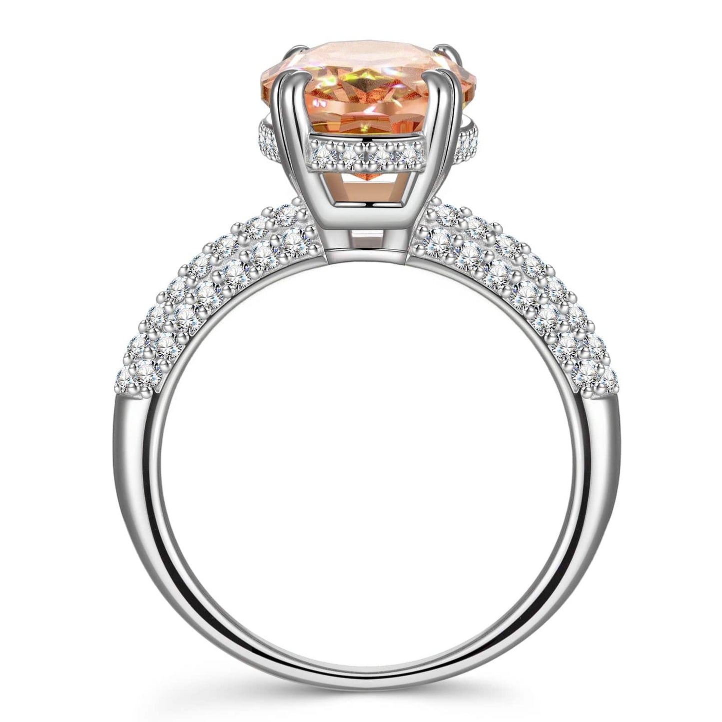 9*11mm Oval Modified Brilliant Cut Padparadscha Sunset Glow Ice-Frosted Sparkle Lab Zircon - Pave Classic Engagement Ring White Gold Plated
