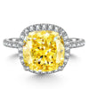 10*10mm Cushion Modified Brilliant Cut Fancy Vivid Yellow Ice-Frosted Sparkle Lab Zircon - Halo Classic Engagement Ring White Gold Plated