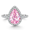 8*12mm Pear Modified Brilliant Cut Fancy Vivid Pink Ice-Frosted Sparkle Lab Zircon - Halo Classic Engagement Ring White Gold Plated