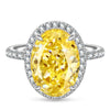 10*14mm Oval Modified Brilliant Cut Fancy Vivid Yellow Ice-Frosted Sparkle Lab Zircon - Halo Classic Engagement Ring White Gold Plated