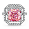10*10mm Radiant Modified Brilliant Cut Fancy Vivid Pink Ice-Frosted Sparkle Lab Zircon - Halo Classic Engagement Ring White Gold Plated