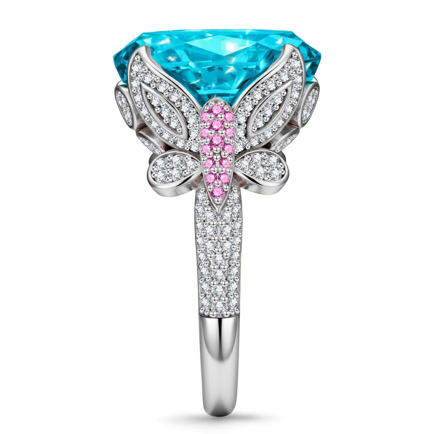 14*10mm Oval Modified Brilliant Cut Fancy Vivid Blue Ice-Frosted Sparkle Lab Zircon - Pave Classic Engagement Ring White Gold Plated