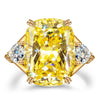 16*12mm Cushion Modified Brilliant Cut Fancy Vivid Yellow Ice-Frosted Sparkle Lab Zircon - Pave Classic Engagement Ring 14K Yellow Gold Plated