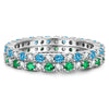 2*2mm Round Brilliant Cut Fancy Vivid Blue Lab Zircon and Mint Green Lab Zircon Stackable Rings Set - Eternity Rings Classic Wedding Bands White Gold Plated