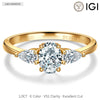 IGI Certified Lab-Grown Oval Brilliant Cut Diamond - Three Stone Classic Engagement Ring 14K Yellow Gold Plated (Includes IGI Certification from International Gemological Institute)