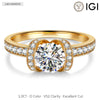 IGI Certified Lab-Grown Round Brilliant Cut Diamond - Halo Classic Engagement Ring 14K Yellow Gold Plated (Includes IGI Certification from International Gemological Institute)