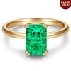 Emerald-Cut Vivid Colombian Green Lab-Certified Emerald - Solitaire Classic Engagement Ring 14K Yellow Gold Plated (Includes GRC Certification from Gemstone Research Center)