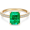 Emerald-Cut Vivid Colombian Green Lab-Certified Emerald - Pave Classic Engagement Ring 14K Yellow Gold Plated (Includes GRC Certification from Gemstone Research Center)