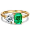 Emerald-Cut Vivid Colombian Green Lab-Certified Emerald and Lab-Certified Pear Brilliant Cut Moissanite - Two Stone Classic Engagement Ring 14K Yellow Gold Plated (Includes GRC Certification from Gemstone Research Center)