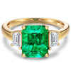 Emerald-Cut Vivid Colombian Green Lab-Certified Emerald - Three Stone Classic Engagement Ring 14K Yellow Gold Plated (Includes GRC Certification from Gemstone Research Center)