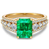 Emerald-Cut Vivid Colombian Green Lab-Certified Emerald - Pave Classic Engagement Ring 14K Yellow Gold Plated (Includes GRC Certification from Gemstone Research Center)
