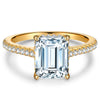 Lab-Certified Emerald Cut Moissanite - Hidden Halo Classic Engagement Ring 14K Yellow Gold Plated (Includes GRA Certification from Gemological Research Association)