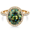 Oval Brilliant Cut Original Blue-Green Hue Lab-Certified Moissanite - Halo Classic Engagement Ring 14K Yellow Gold Plated (Includes GRA Certification from Gemological Research Association)