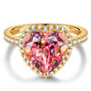 Heart Brilliant Cut Fancy Vivid Sunset Peach Hue Lab-Certified Padparadscha Sapphire - Halo Classic Engagement Ring 14K Yellow Gold Plated (Includes GRC Certification from Gemstone Research Center)
