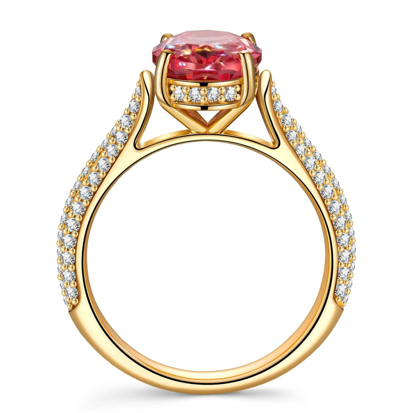 Oval Brilliant Cut Fancy Vivid Sunset Peach Hue Lab-Certified Padparadscha Sapphire - Halo Classic Engagement Ring 14K Yellow Gold Plated (Includes GRC Certification from Gemstone Research Center)