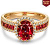 Oval Brilliant Cut Vivid Pigeon Blood Red Lab-Certified Ruby - Halo Classic Engagement Ring 14K Yellow Gold Plated (Includes GRC Certification from Gemstone Research Center)