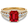 Emerald-Cut Vivid Pigeon Blood Red Lab-Certified Ruby - Pave Classic Engagement Ring 14K Yellow Gold Plated (Includes GRC Certification from Gemstone Research Center)