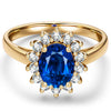 Oval Brilliant Cut Royal Blue Hue Lab-Certified Blue Sapphire - Halo Classic Engagement Ring 14K Yellow Gold Plated (Includes GRC Certification from Gemstone Research Center)