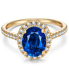 Oval Brilliant Cut Royal Blue Hue Lab-Certified Blue Sapphire - Halo Classic Engagement Ring 14K Yellow Gold Plated (Includes GRC Certification from Gemstone Research Center)