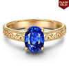 Oval Brilliant Cut Royal Blue Hue Lab-Certified Blue Sapphire - Solitaire Classic Engagement Ring 14K Yellow Gold Plated (Includes GRC Certification from Gemstone Research Center)