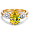 Pear Brilliant Cut Fancy Vivid Yellow Lab-certified Yellow Sapphire - Three Stone Classic Engagement Ring 14K Yellow Gold Plated (Includes GRC Certification from Gemstone Research Center)