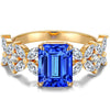 Emerald-Cut Royal Blue Hue Lab-Certified Blue Sapphire - Pave Classic Engagement Ring 14K Yellow Gold Plated (Includes GRC Certification from Gemstone Research Center)