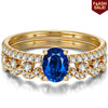 Oval Brilliant Cut Royal Blue Hue Lab-Certified Blue Sapphire - Classic Stackable Ring Sets 14K Yellow Gold Plated (Includes GRC Certification from Gemstone Research Center)