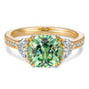 Cushion Cut Fancy Vivid Lagoon Mint Hue Lab-Certified Teal & Green Sapphire - Pave Classic Engagement Ring 14K Yellow Gold Plated (Includes GRC Certification from Gemstone Research Center)