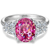 Oval Brilliant Cut Fancy Vivid Rose Hue Lab-Certified Pink Sapphire - Halo Classic Engagement Ring White Gold Plated (Includes GRC Certification from Gemstone Research Center)