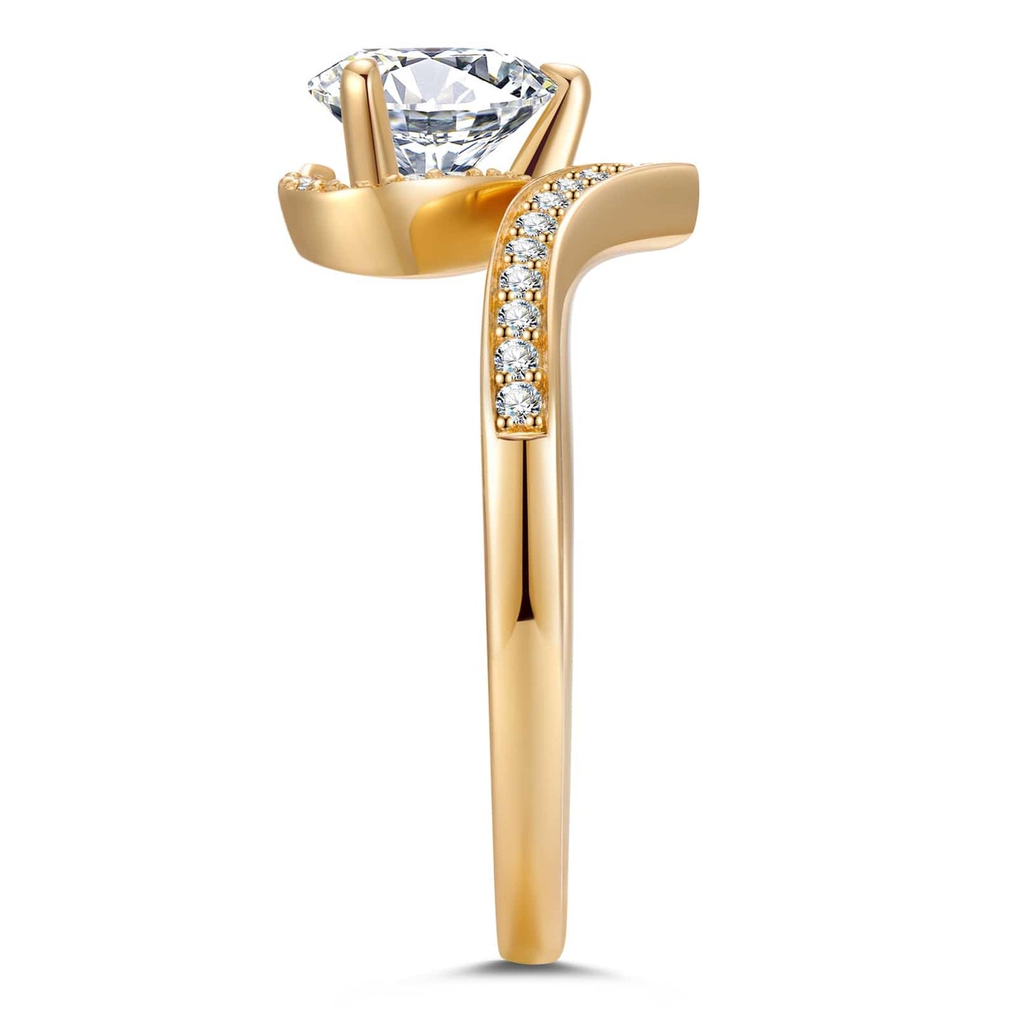 IGI Certified Lab-Grown Round Brilliant Cut Diamond - Pave Classic Engagement Ring 14K Yellow Gold Plated (Includes IGI Certification from International Gemological Institute)