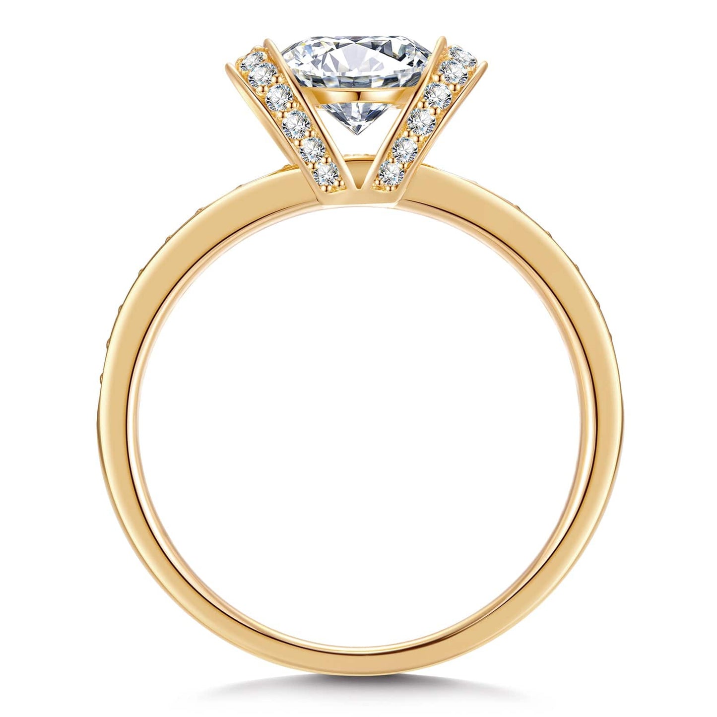 IGI Certified Lab-Grown Round Brilliant Cut Diamond - Halo Classic Engagement Ring 14K Yellow Gold Plated (Includes IGI Certification from International Gemological Institute)