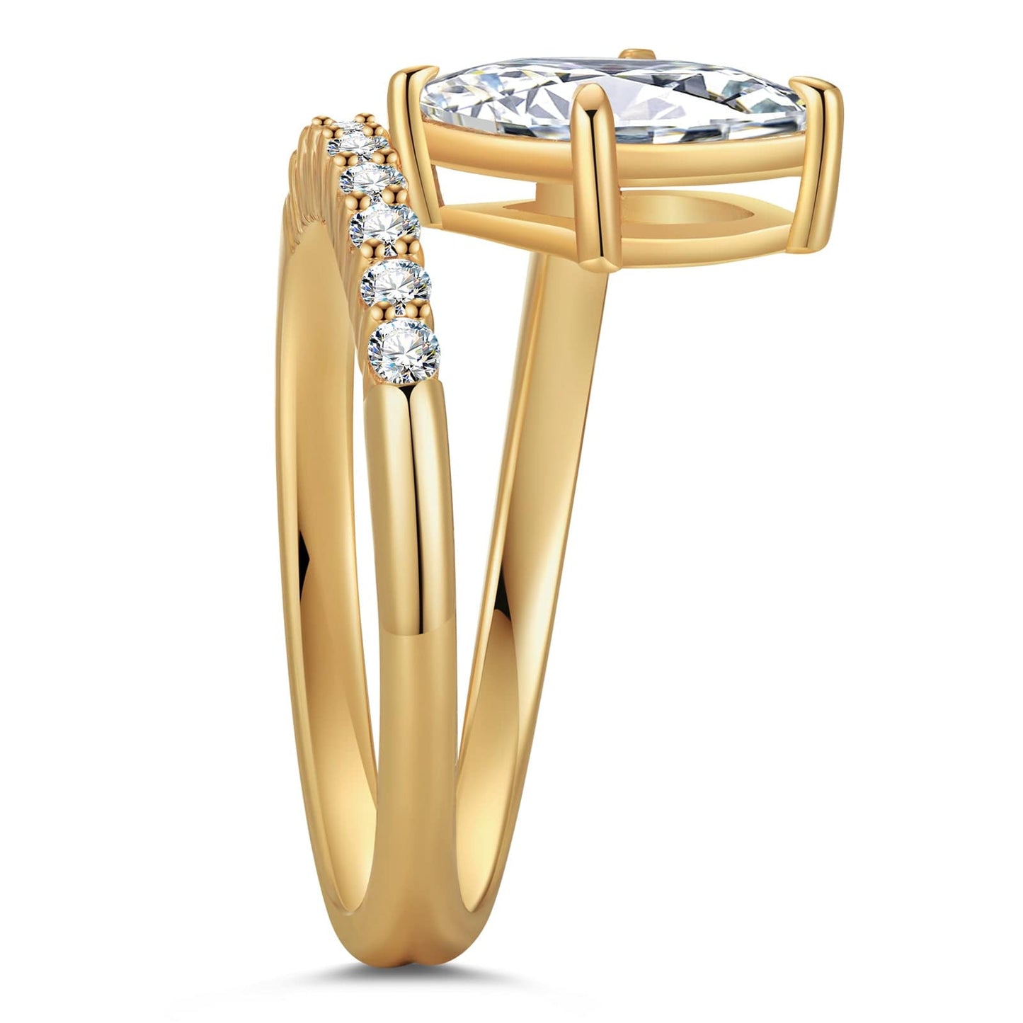 IGI Certified Lab-Grown Marquise Brilliant Cut Diamond - Pave Classic Engagement Ring 14K Yellow Gold Plated (Includes IGI Certification from International Gemological Institute)