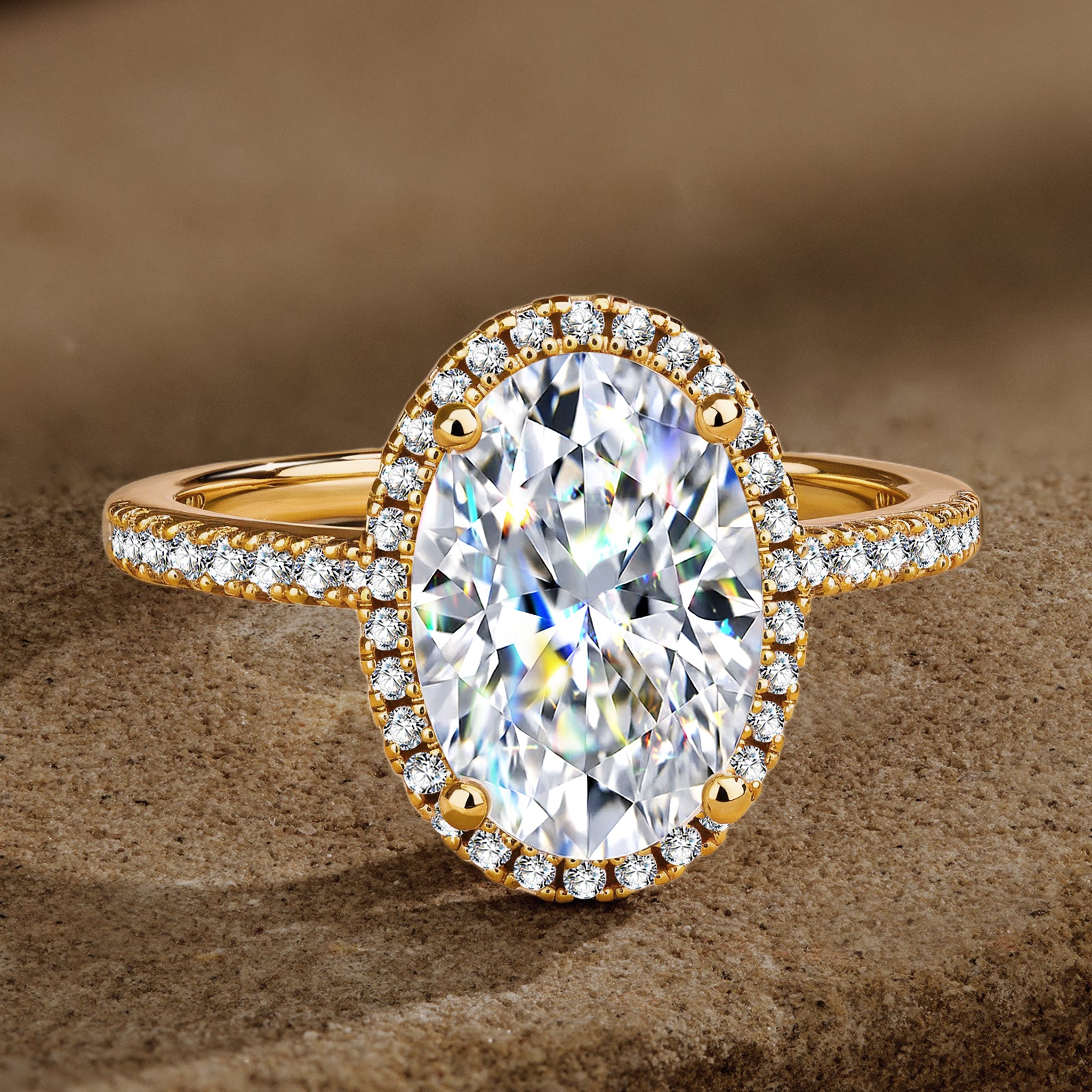 GENUINE LOVE Halo Engagement Ring - 1.01 Carat 10K Yellow Gold with a Oval Brillant Cut Lab-Grown Diamond