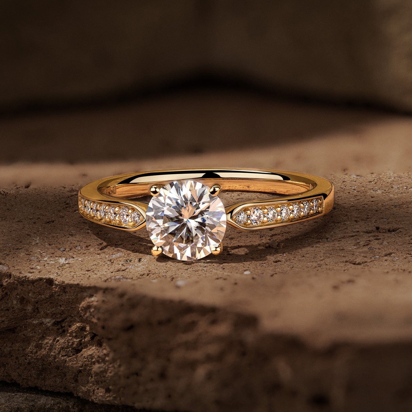 IGI Certified Lab-Grown Round Brilliant Cut Diamond - Pave Classic Engagement Ring 14K Yellow Gold Plated (Includes IGI Certification from International Gemological Institute)