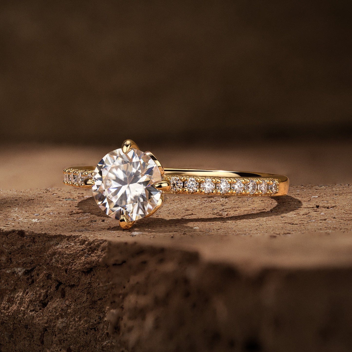 IGI Certified Lab-Grown Round Brilliant Cut Diamond - Hidden Halo Classic Engagement Ring 14K Yellow Gold Plated (Includes IGI Certification from International Gemological Institute)