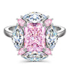 Radiant Modified Brilliant Cut Fancy Vivid Pink Ice-Frosted Sparkle Lab Zircon - Halo Classic Engagement Ring Sterling Silver