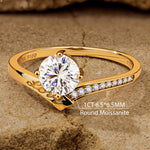 Lab-Certified Round Brilliant Cut Moissanite - Hidden Halo Classic Engagement Ring 14K Yellow Gold Plated (Includes GRA Certification from Gemological Research Association)