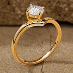 Sterling Slilver Hidden Halo Classic Engagement Ring 14K Yellow Gold Plated - Lab-Certified Round Brilliant Cut Moissanite (Includes GRA Certification from Gemological Research Association)