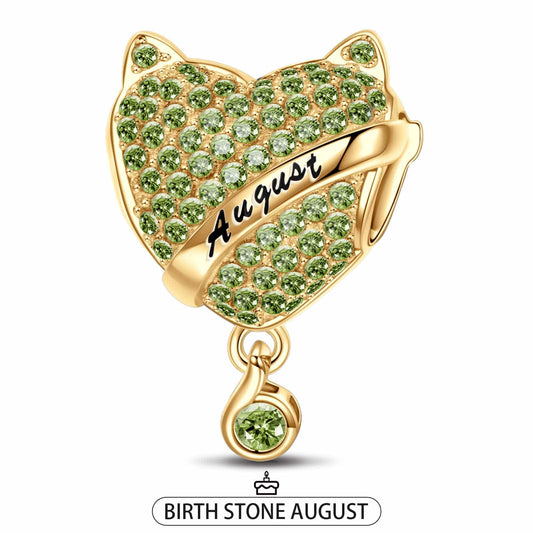 gona- August Fox Birthday Stone Tarnish-resistant Silver Dangle Charms In 14K Gold Plated