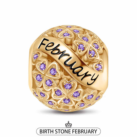gona- February Birthstone Tarnish-resistant Silver Charms With Enamel In 14K Gold Plated